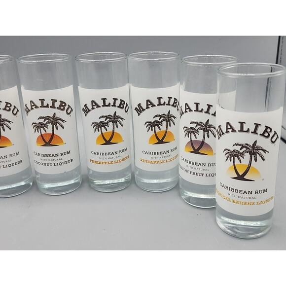 Malibu Rum 2oz Shot Glasses Lot of 10 Coconut Mango Pineapple Passion Fruit Etc. - Picture 4 of 10